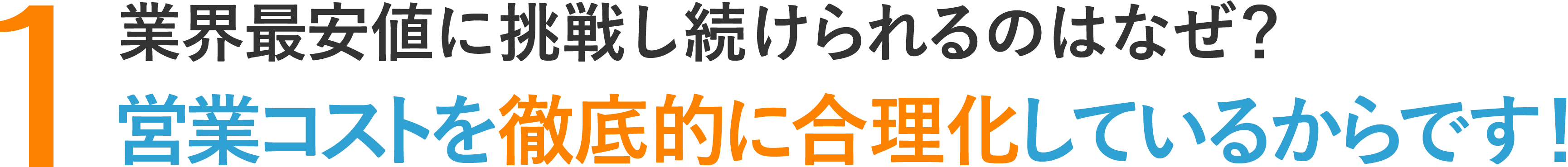 1.業界最安値が維持できるのはなぜ?営業コストを徹底的に合理化しているからです!
